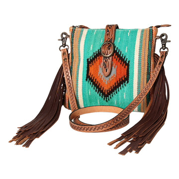 American Darling Cross Body Saddle Blanket Fabric Genuine Leather Western Women Bag | Black Handbag Purse Crossbody for Cute